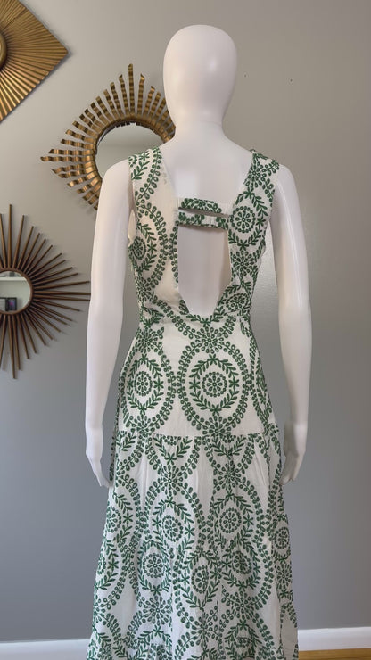 ZARA - Green Embroidered Midi Dress