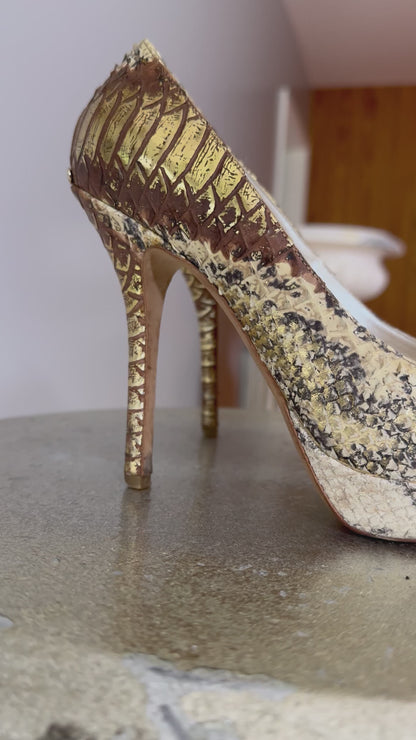 Dior - Gold Snakeskin Embossed Pumps