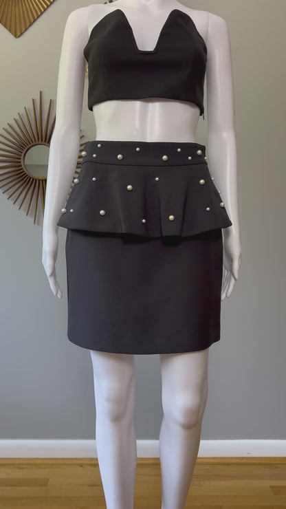 ZARA - Black Peplum Mini Skirt W/ Pearl Embellishments