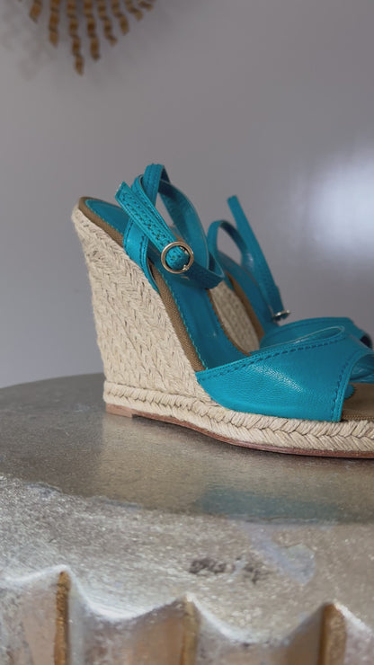 YSL - Blue Espadrille Wedge Sandals