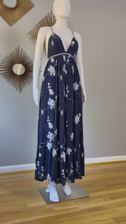 Lulu’s - Blue Floral Embroidered Maxi Dress