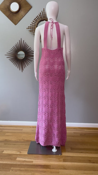 MANGO - Pink Crochet Maxi Dress