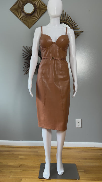 Honey Birdette - Tan Leatherette Midi Dress