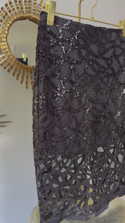 Express - Black Sequin Swirl Midi Skirt