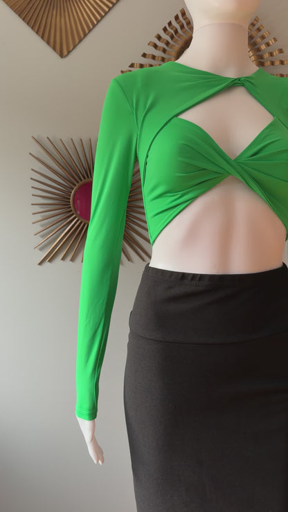 Zara - Green Asymmetric Twist Crop Top