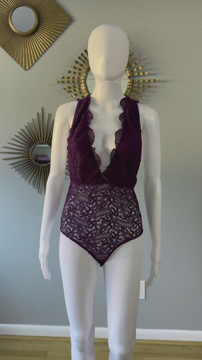 Stella Luce - Purple Lace Deep V Bodysuit