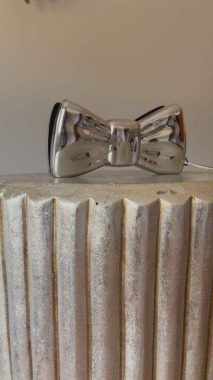 MANGO - Silver Bow Clutch Bag