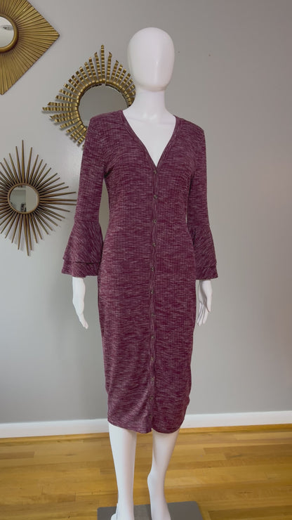 Lulu’s - Burgundy Ribbed Button Up Midi Dress