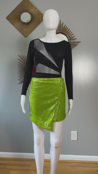 NBD - Green Apple Martini Sequin Mini Skirt