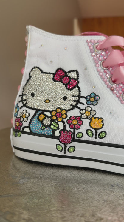 Converse - Hello Kitty White & Pink Bedazzled High Top Sneakers