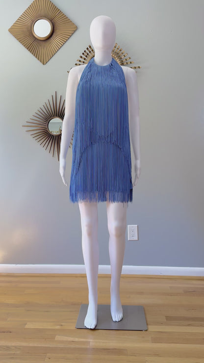 ZARA - Blue Fringed Halter Mini Dress w/ Low Back