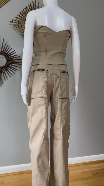 ZARA - Khaki Zippered Corset & Pants Set