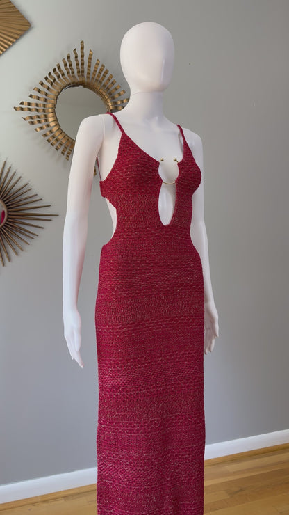 Zara - Red Buckled Knit Midi Dress