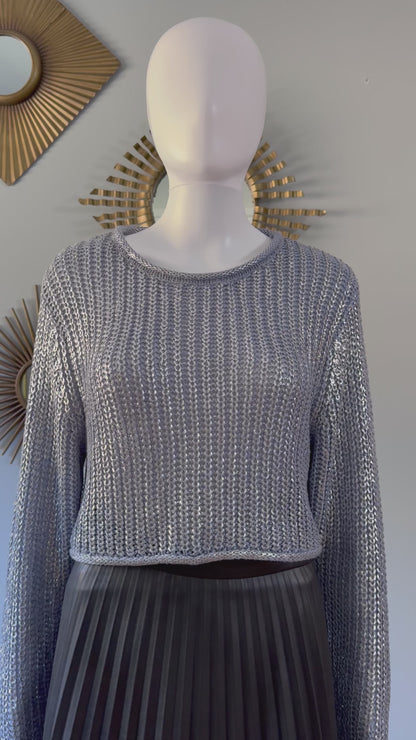 ZARA - Blue Metallic Thread Chunky Knit Cropped Sweater