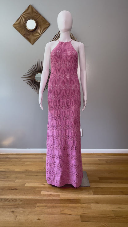 MANGO - Pink Crochet Maxi Dress