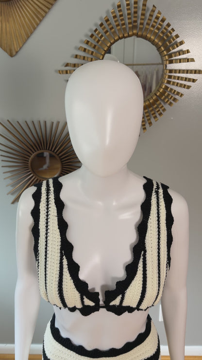 Meshki - Black & White Jadia Crochet Skirt Set